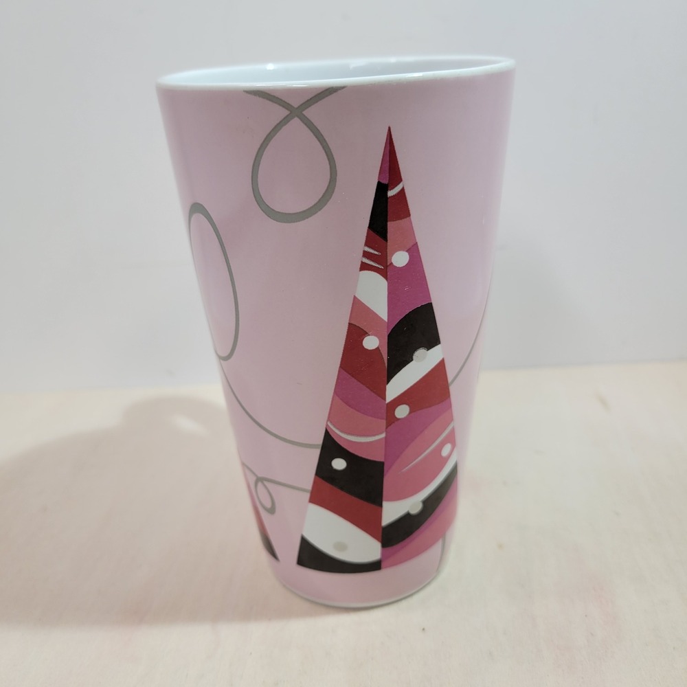 Starbucks Coffee Pink Tall Latte Mug 2004 Holiday Christmas Tree Design - Picture 3 of 8
